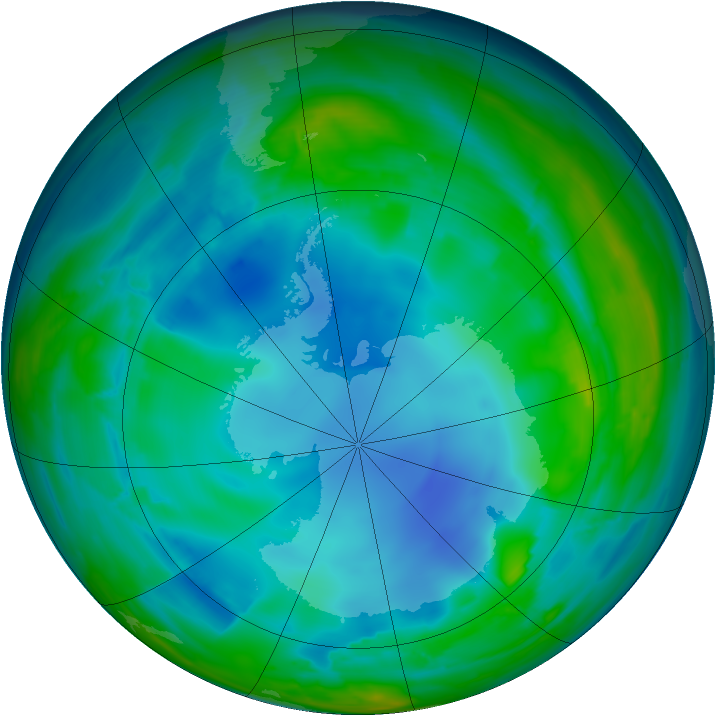 Antarctic ozone map for 31 July 2008